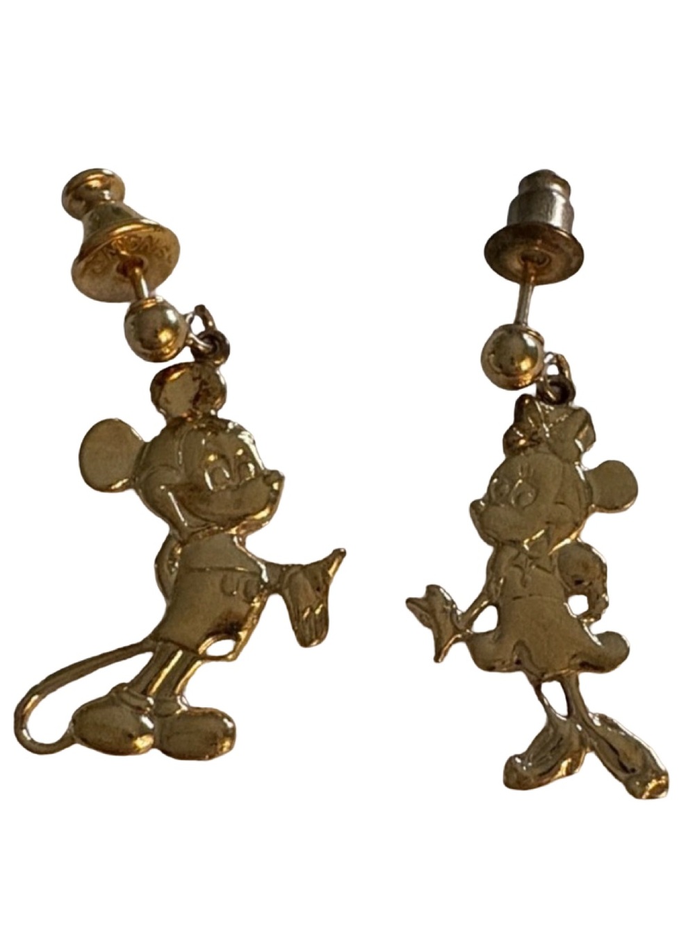 Vintage Disney Minnie& Mickey Mouse Sterling Silver Gold Vermeil Dangle Earrings